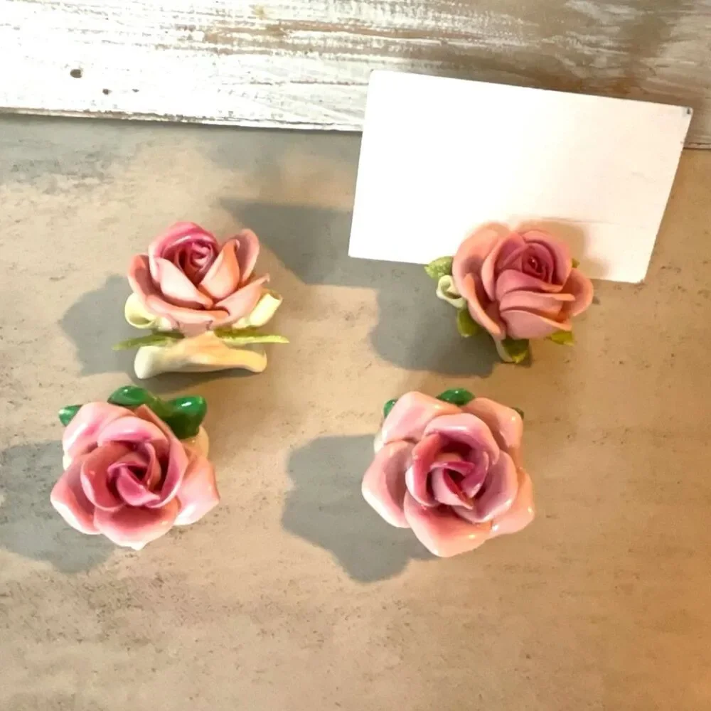 4 beautiful pink roses AK Kaiser Handarbeit Pink porcelain roses set of 4